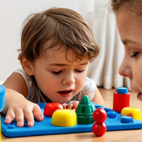 Home 14 A child playing with toys during play therapy, expressing emotions through play, with a therapist observing and interacting.